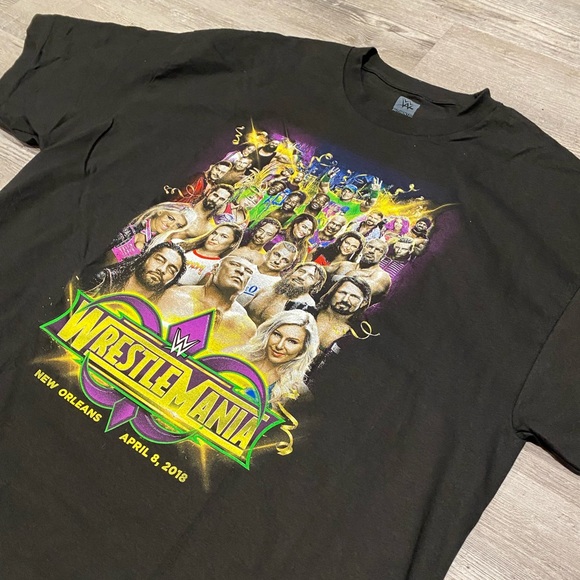 2018 WWE Authentic Wrestlemania New Orleans Short Sleeve T-Shirt Men’s Size XXL - Picture 2 of 4